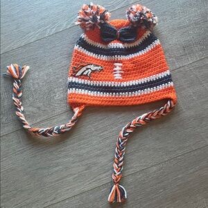Denver Broncos Orange and Blue Knit Beanie with Pom Poms